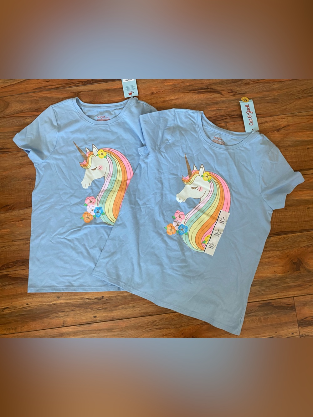 Cat & Jack Light Blue Girls' Unicorn Rainbow Tee *2